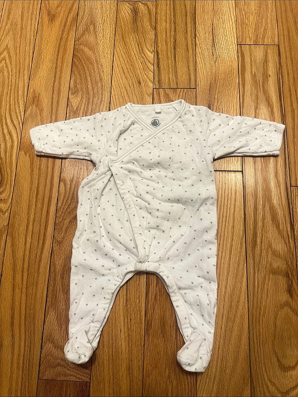 Petit Bateau Long-Sleeved Wrapover Organic Cotton Bodysuit Footie Baby 1M
